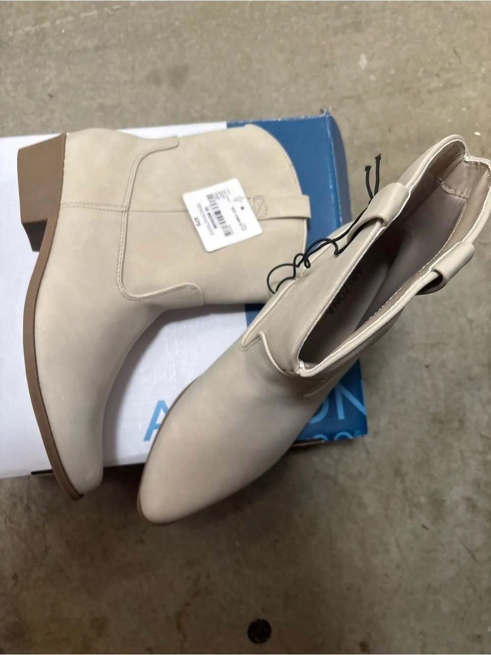 Arizona Jean Company Cream Pointed Toe Mid-Calf Boots
